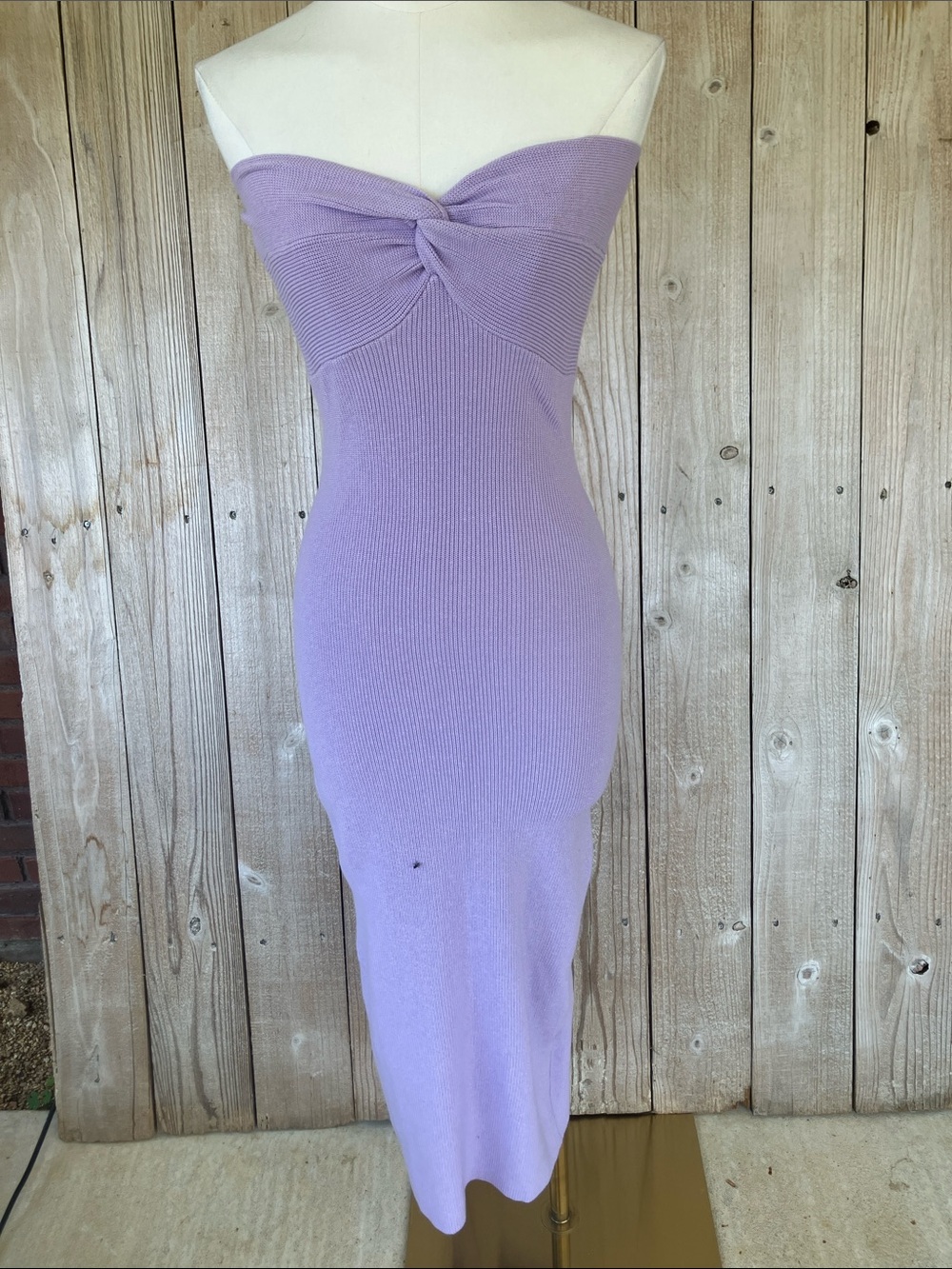 Strapless Twist Knit Midi Dress in Lavender